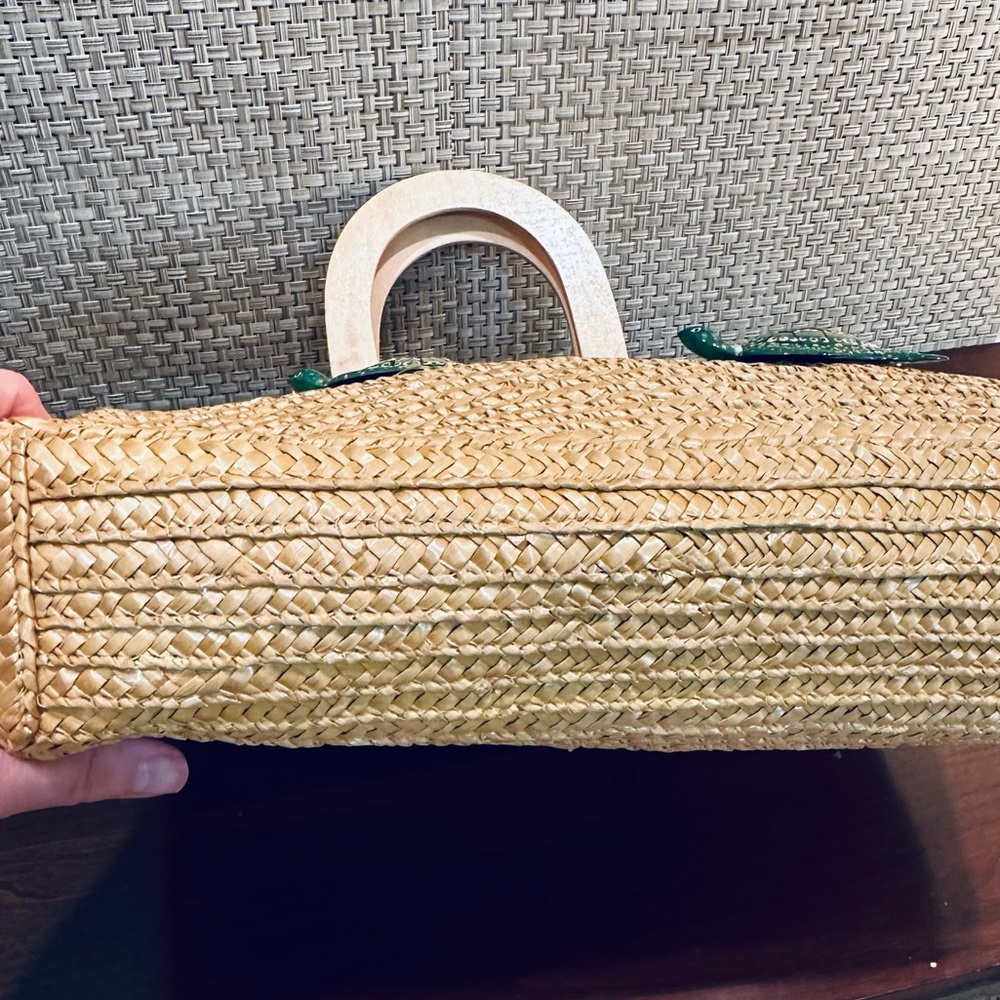 ๐4xHP๐VTG 3D Turtles Natural Straw Wooden Top Handle Tote Handmade B Lerner - Picture 8 of 13